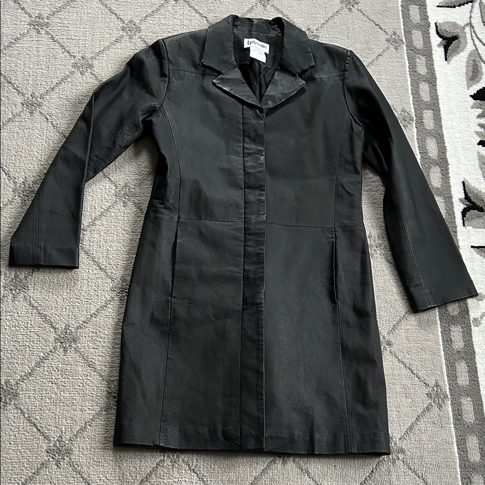 bagatelle Black Leather Longline Jacket Coat